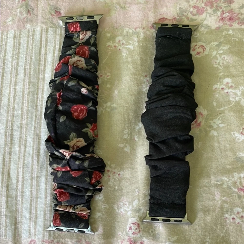 Floral and Black Scrunchie Apple Watch Bands